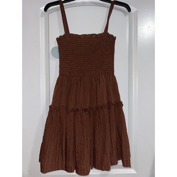 Hill House The Seraphina Mini Nap Dress size M NWT Chocolate Tonal Seersucker - Picture 4 of 10